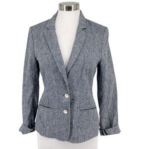 Cartonnier Anthropologie Women’s Blue Linen Blend 2 Button Blazer Size 4